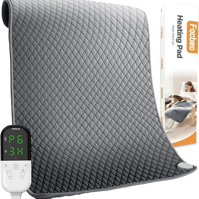 King Size Heating Pad for Back Pain & Period Cramps Relief Extra Large Electric Heating Pad for Body Neck Shoulder Auto Shut Off Heat Pad Temperature Settings Machine Washable Gray (32"x24")