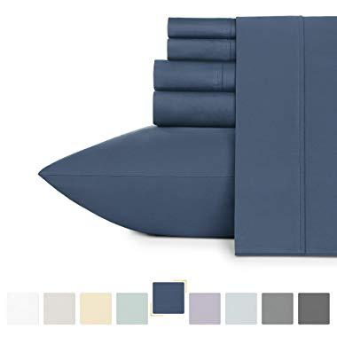 Premium Sateen Queen Bed Sheets - Indigo Batik 6 Piece Sheet Set, 400 Thread Count 100% Natural Cotton, Luxury Finish Comfortable Bedding, Deep Pocket Fits Mattress Upto 18 Inches