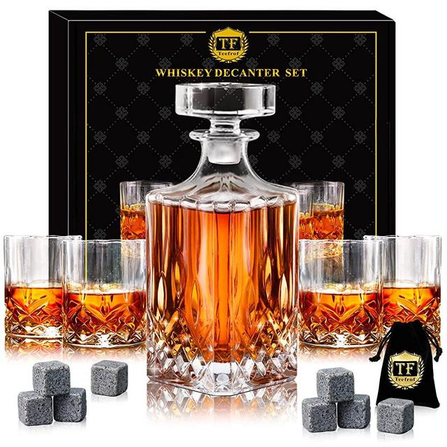Whiskey Decanter Set with 4 Glasses and 8 Whiskey Stones, Whiskey Decanter Sets for Men, Anniversary Birthday Gifts for Men Boyfriend Boss Husband, Decanter Set With Glasses for Wine, Bourbon