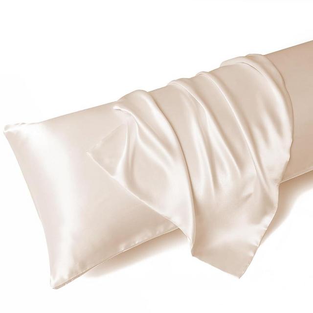 MR&HM Satin Body Pillow Cover, 20x54 inches Body Pillow Case for Adults, Silk Satin Cooling Body Pillow Pillowcase with Envelope Closure (20x54, Beige)