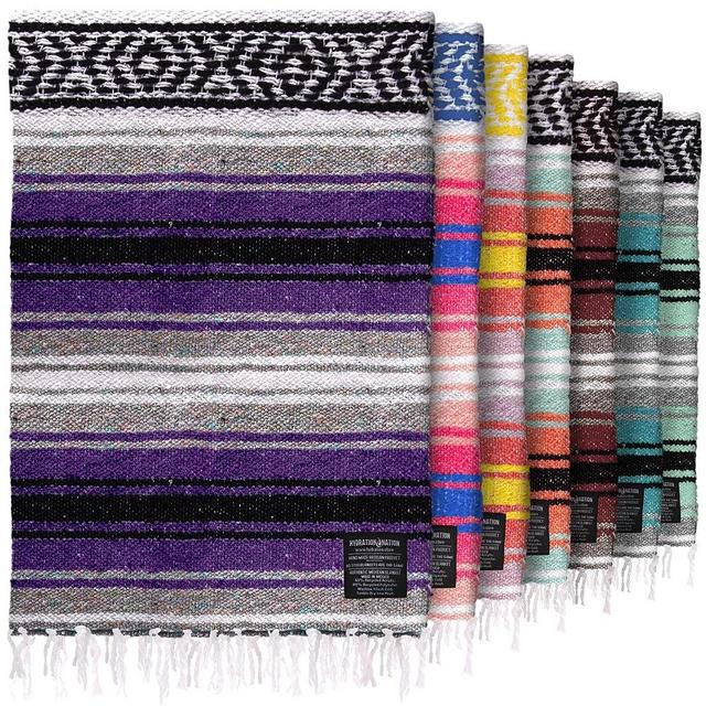 Authentic Extra Large Mexican Blanket (70"x50") - Handwoven Yoga Blanket, Serape Blanket - Artisanal Falsa Blanket, Beach Blanket, Camping Blanket, Picnic Blanket, Outdoor Blanket (Purple)