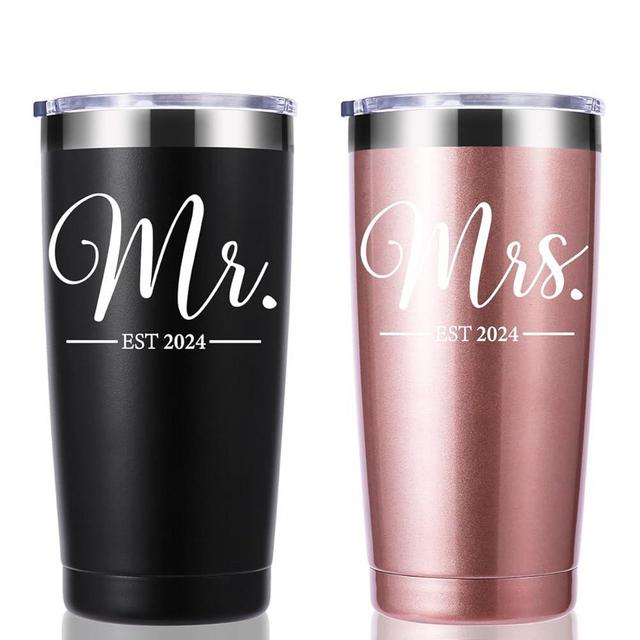 Mr and Mrs Est 2024 20 OZ Tumbler.Travel Mug Tumbler for Wedding Bride and Groom Engagement Couples Wife Husband.Newlyweds Anniversary Bride To Be Newly Engaged Bridal Shower Gifts.(Black&Rose Gold)