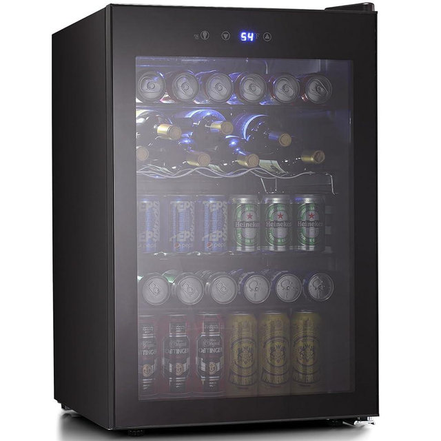 Antarctic Star Beverage Refigerator Cooler -145 Can Mini Fridge for Soda Beer or wine,with glass door, For Office or Bar with Adjustable Removable Shelves，4.5 Cu. Ft. (Black)