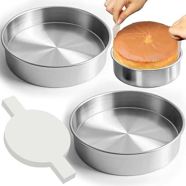 Fcgbdbz 9 Inch Cake Pans Set of 2 with 100 Pieces Parchment Paper, Stainless Steel Round Cake Pans Baking Pan For Layered Cakes, No Coating Smash Cake Pans Mirror Finish Dishwasher Safe Cake Mold