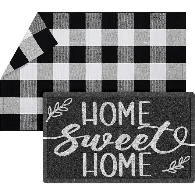 Geelin 2 Pcs Home Sweet Home Doormat 30'' x 18'' Rustic Buffalo Outdoor Rug 43'' x 27.5'' Door Mats for Front Door Farmhouse Outdoor Doormats for Indoor Outside Entryway