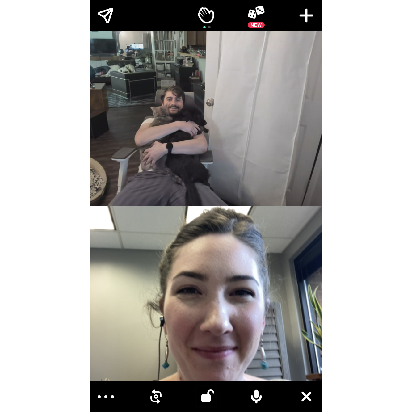 Jay “working from home” with both fur babies.