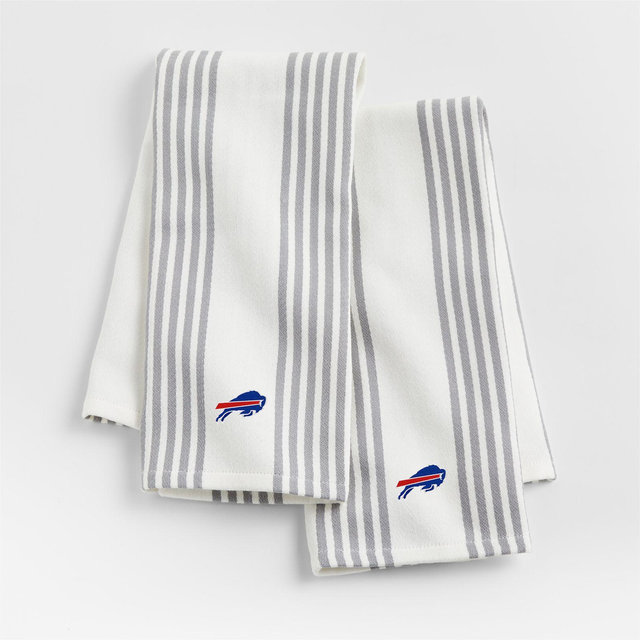 NFL Buffalo Bills Cuisine White with Grey Stripe Organic Cotton Dish Towels, Set of 2