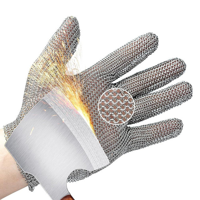 Schwer ProGuard-X Highest Level Cut Resistant Stainless Steel Metal Mesh Chainmail Glove PM5201 Butcher Glove for Meat Cutting Food Processing Knife Sharpening Oyster Shucking Kitchen Fish Fillet, L