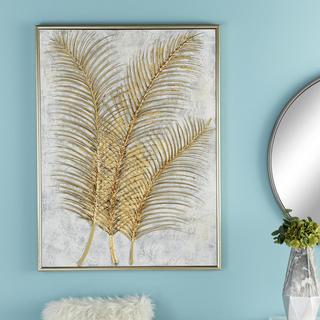 Golden Glam Canvas Palm Frond Wall Art