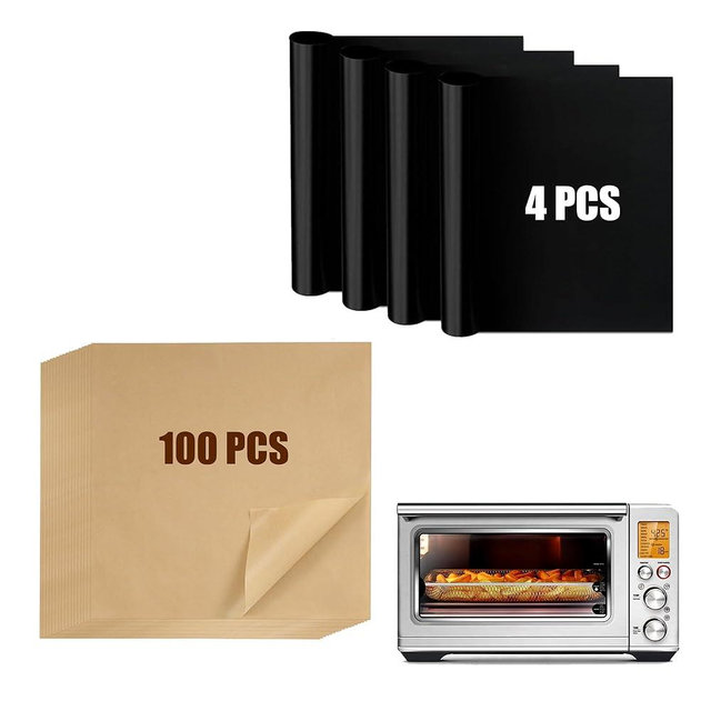 Air Fryer Liners Compatible with Breville BOV900BSS the Smart Oven Air Fryer Pro, 100 PCS Unbleached Parchment Paper Disposable with 4 PCS AirFryer Oven Liners Accessories for Breville Toaster Oven