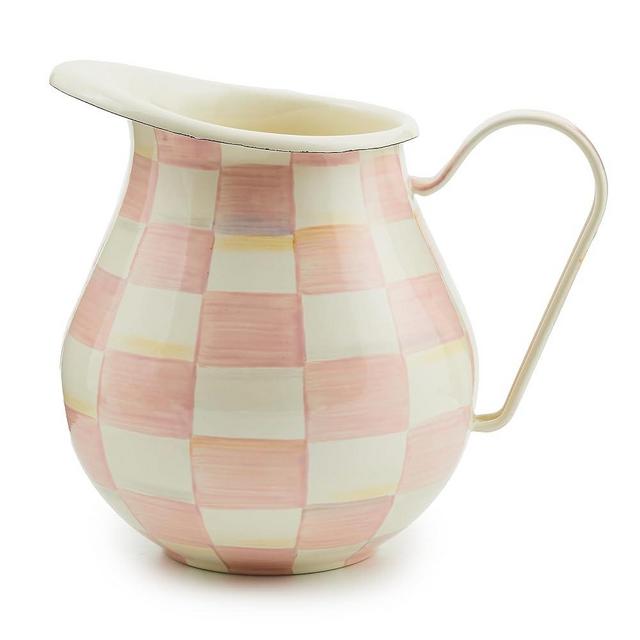 MACKENZIE-CHILDS Rosy Check Classic Enamel Pitcher with Spout for Drinks, Flowers, and More