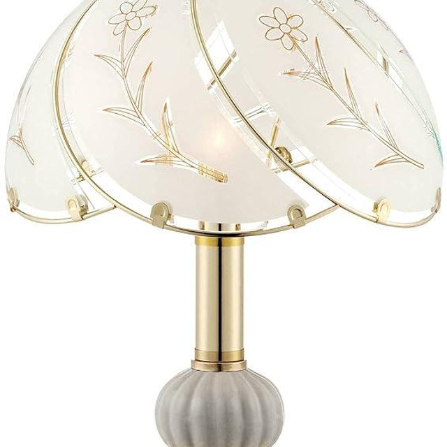 Regency Hill Traditional Accent Table Lamp 15" High Polished Brass Gold Floral Etched Art Glass Shade Touch On Off Decor for Bedroom House Bedside Nightstand Home Office
