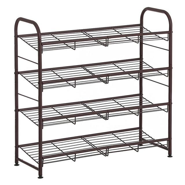 SONGMICS Stackable Shoe Rack, 4-Tier Shoe Rack Storage Organizer, Hold up to 16 Pairs, Steel, 27 x 10.8 x 25.6 Inches, for High Heels, Trainers, Slippers, in The Entryway, Closet, Bronze ULMR067A01