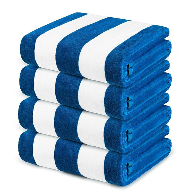 Exclusivo Mezcla 4 Pack Cotton Oversized 35x70 Inches Soft Cabana Stripe Thick Beach Towel, Super Absorbent Travel Bath Pool Towel (Ocean Blue)