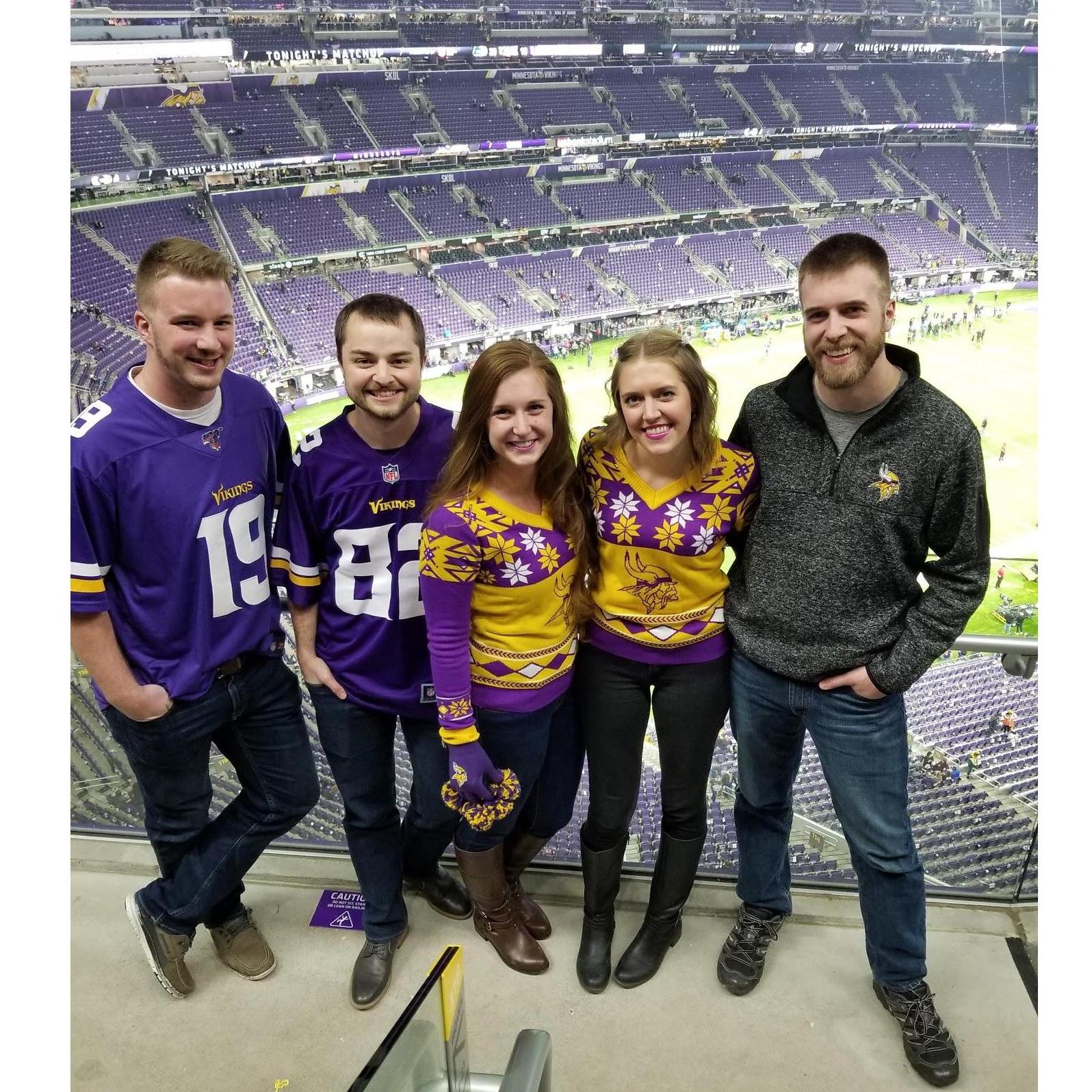 The group (missing Amanda's dad) at the Vikings vs Packers game, December 2019