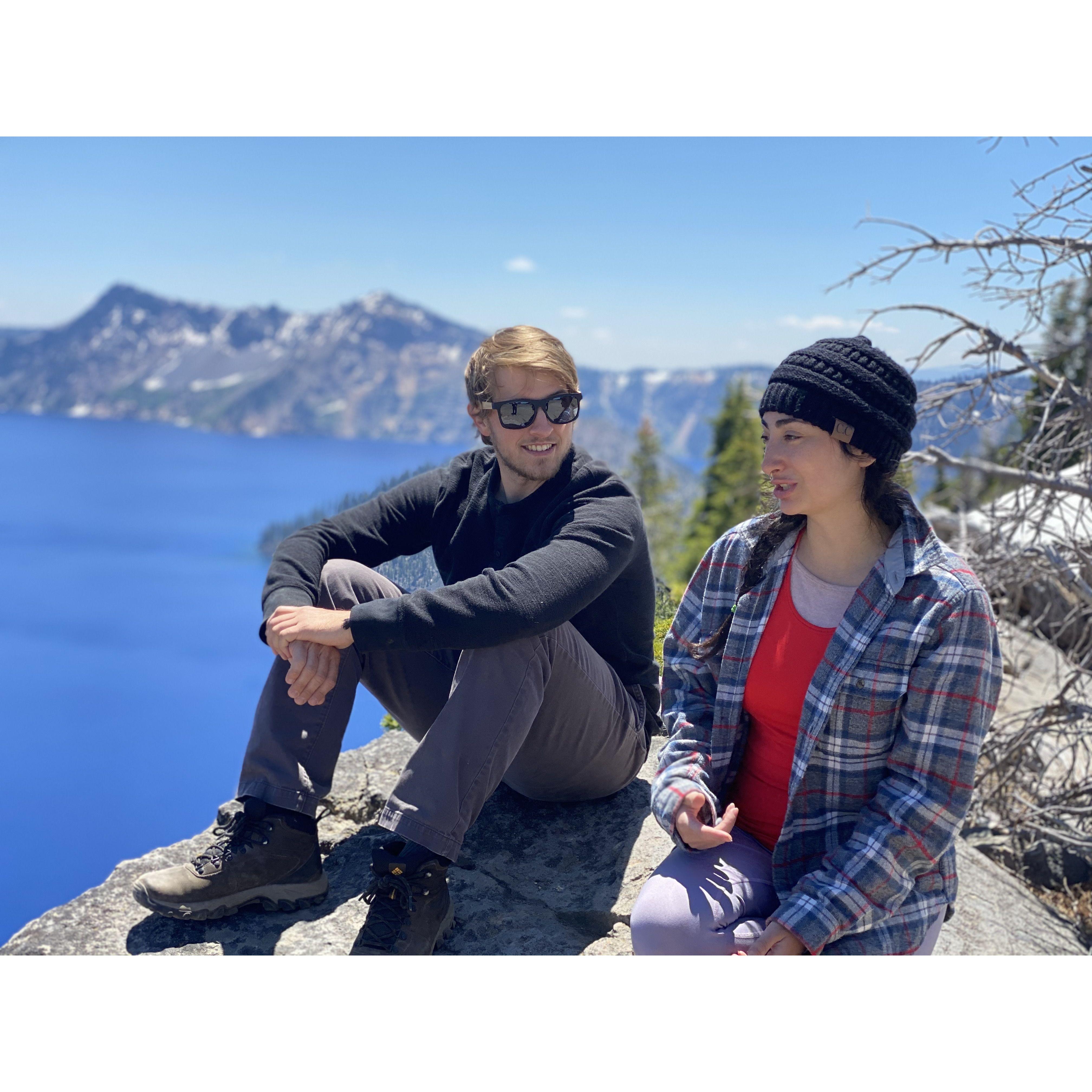 This photo was taken at Crater Lake in Oregon. The water was really that shade of blue.