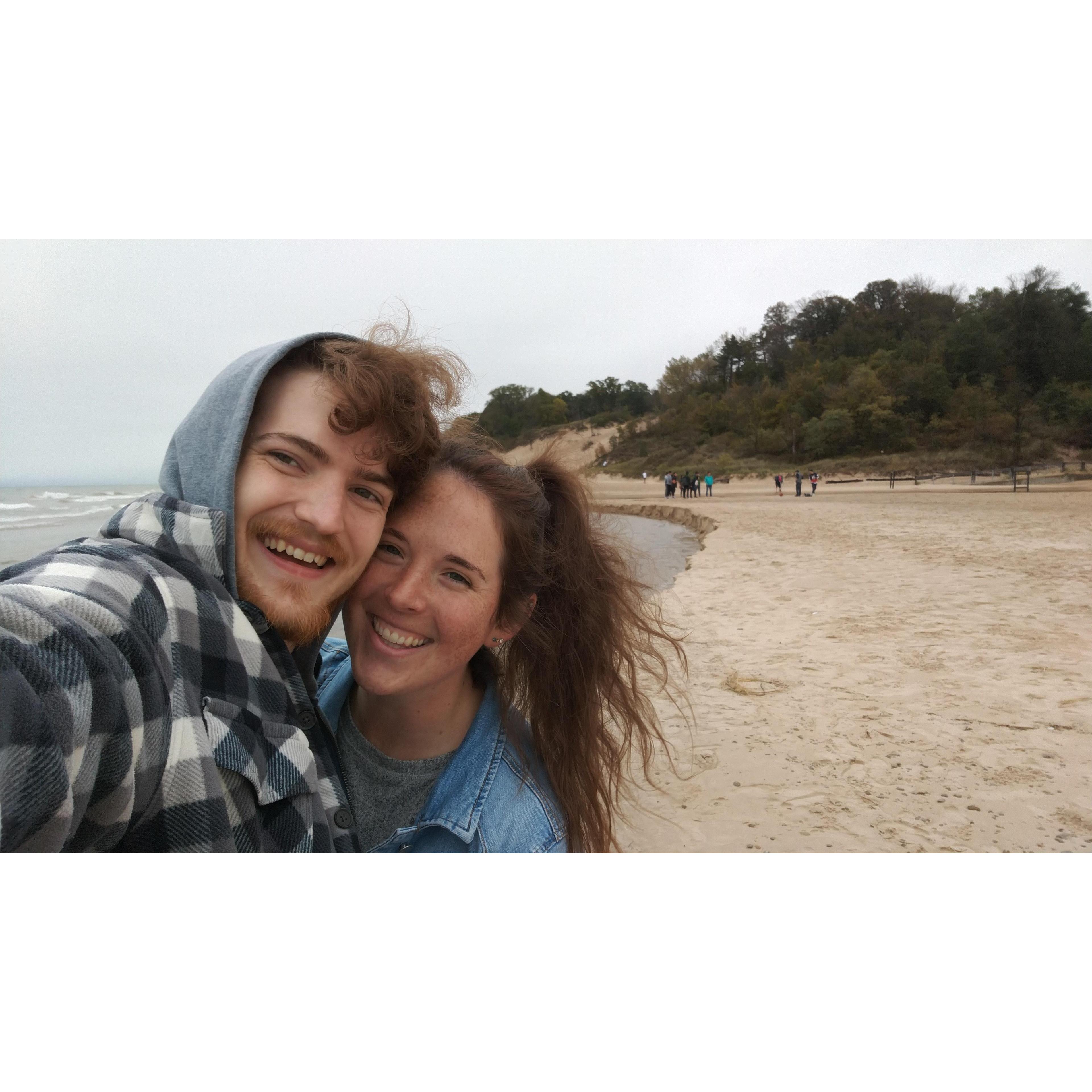 Walking on the beach at the Indiana Dunes.