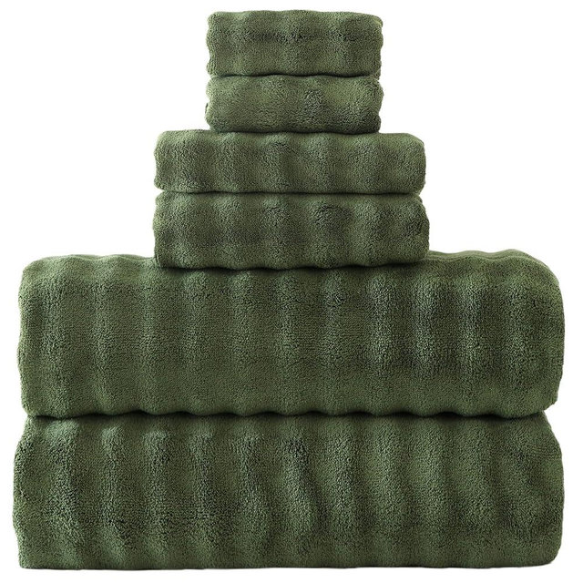 FITFINE Bath Sheets Set 40x80 Inches Microfiber Extra Large BathTowels Super Soft Absorbent Quickly Dry Shower Towels for Bathroom (Olive Green,PK 6)