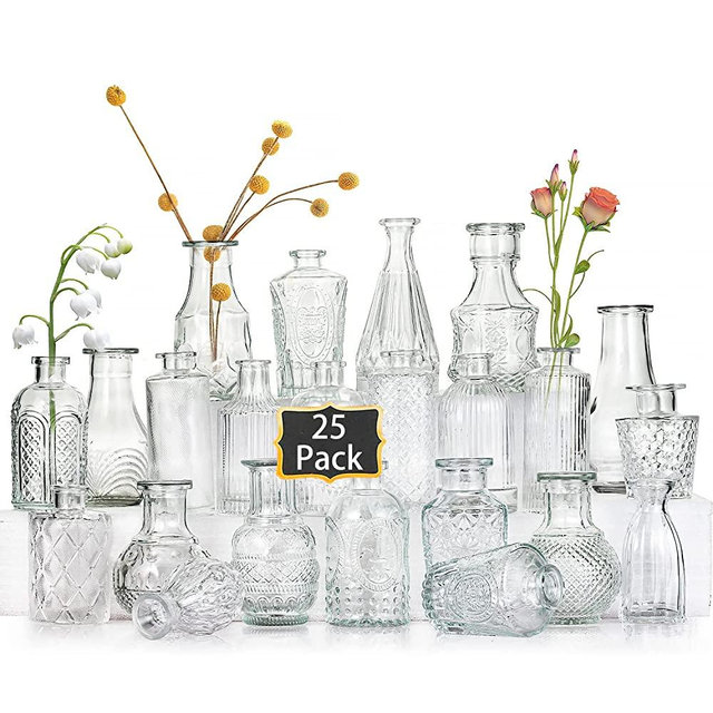 Glass Bud Vases Set of 25,Small Clear Vases for Flowers, Bud Vases in Bulk, Vintage Vases for Centerpieces,Mini Glass Vase Assorted for Rustic Wedding,Floral Arrangements,Home Table Decorations