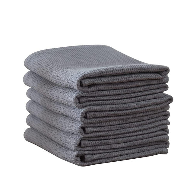 100% Cotton Absorbent Kitchen Dish Towels Set, Waffle Weave Kitchen Hand Towels, Ultra Soft Dish Towels Dish Cloths, Quick Drying Dish Rags Gray- 17 x 25 Inches, 6 Pack