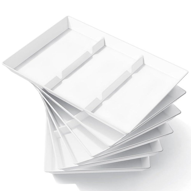 Lifewit Serving Tray Divided for Party Supplies, 6 PCS 15" x 10" Plastic Platters for Serving Food, Thanksgiving White Reusable Tray for Veggie, Snack, Fruit, Cookies, Desserts in Kitchen/Pantry