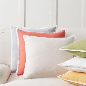 White/Natural Belgian Linen Contrast Pillow Cover