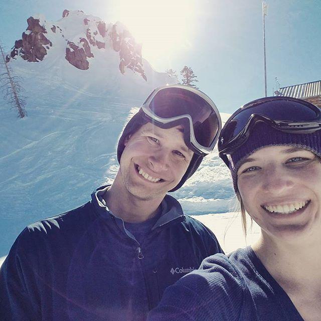 Skiing on a bright sunny day.