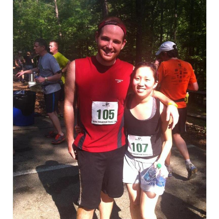 Post from May 2012: "Yay! We made it!! I'm so proud of us- we didn't die, and we didn't come in last! Paris Mountain Trail Run 12K 1 hr 58 min! Yay baby!!!"