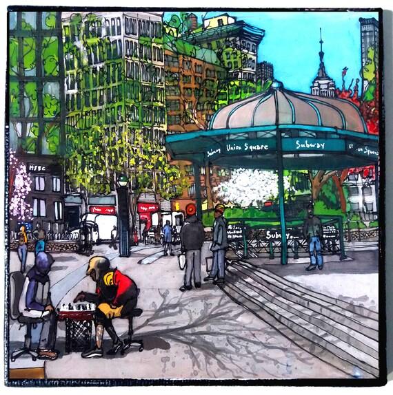 Art Coaster Chess Players Union Square NYC Subway PJ Cobbs Arts New York Neighborhoods