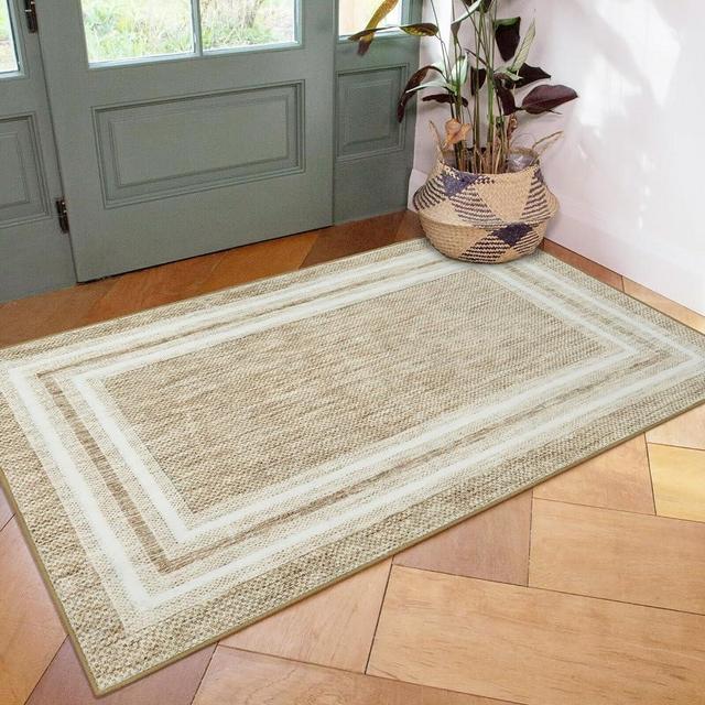 OJIA Modern Bordered Washable Rug 3'x5', Non Slip Rug for Living Room Soft Bedroom Rug Entry Rug Non-Shedding Accent Rugs Indoor Door Mat Small Carpet for Entryway Kitchen Bathroom Office