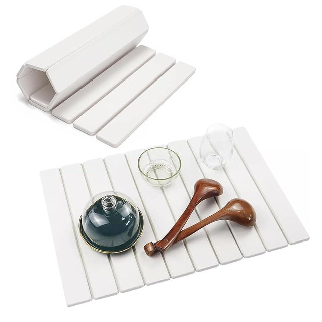 Stone Dish Drying Mat 24” x 16” – Ultra Absorbent Quick-Dry Foldable Counter Mat, Non-Slip Marbled Drying Pad for Dishes, Cups, Bottles & Coffee Bar