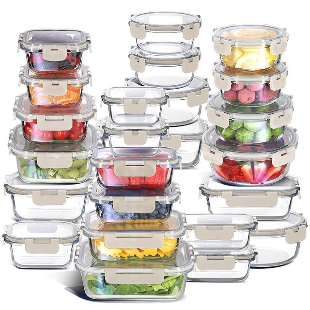 EATEX 48pc Glass Storage Containers with Lids, 24 Glass Food Storage Containers with 24 Airtight Lids for Pantry & Kitchen, Meal Prep Containers for Lunch, Oven Freezer Microwave & Dishwasher Safe