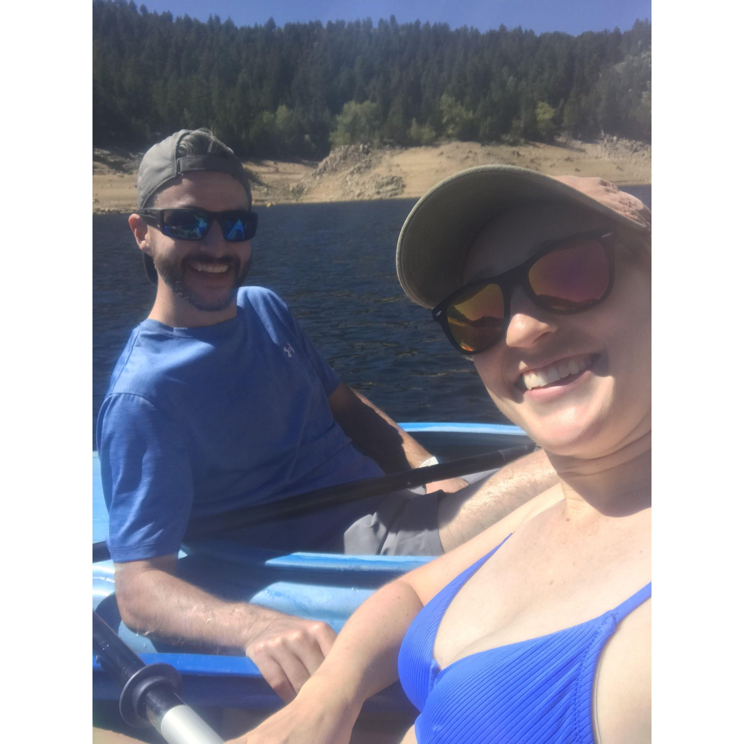 Chris' first time kayaking. Gross Reservoir, 2023.