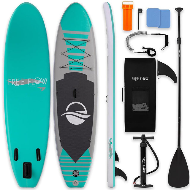 SereneLife 10’6" Inflatable Stand Up Paddle Board with Premium SUP Accessories - Wide Stable Design with Non-Slip EVA Deck Pad, for Youth and Adults, 350 lbs. Capacity