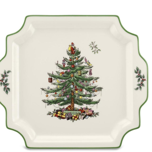 Christmas Tree Square Handled Platter