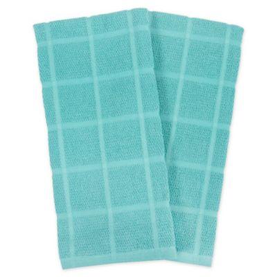 KitchenSmart® Colors 2 Solid Windowpane Kitchen Towels in Teal (Set of 2)
