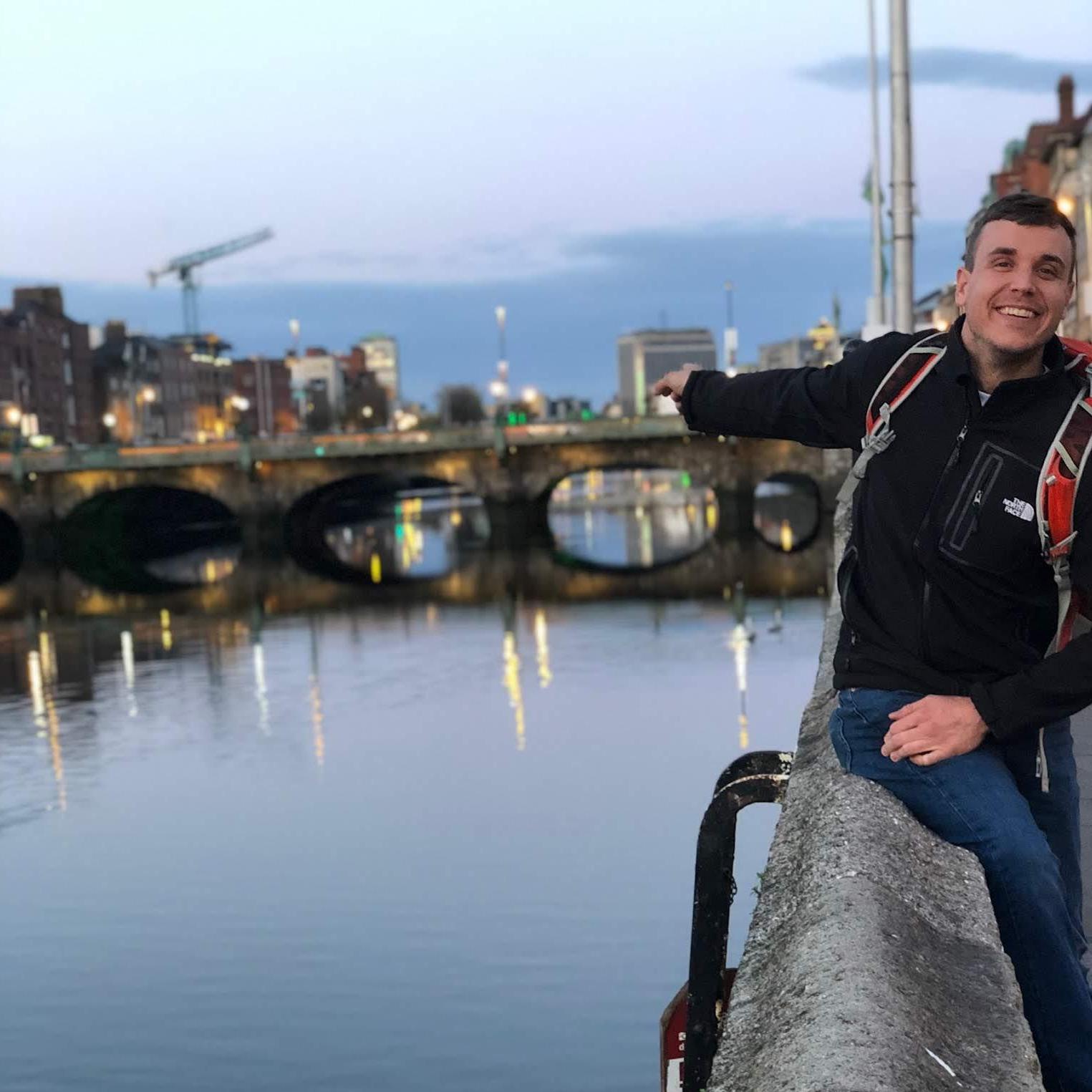 James pointing to the bridge, "That's my bridge"