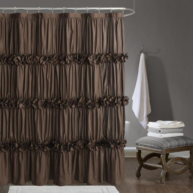Homechoice Decor Chocolate Ruffle Shower Curtain, Vintage Handcrafted Bow Tie Bath Curtain for Master Bathroom, Ruched Microfiber Bathroom Curtain with 12 Buttonholes, 72" W x 72" H (LQ-10)