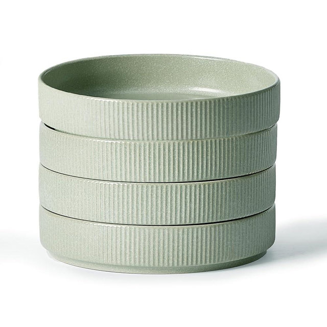 famiware Star 7.5" Pasta Bowls Set, Salad Bowl Set of 4, Double Reactive Glaze, Stackable, Ideal for Your Friend for Housewarming, Festivals, Light Green