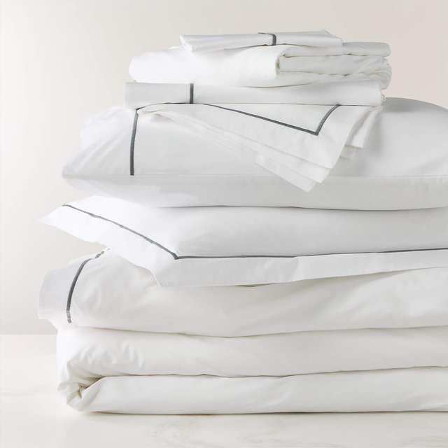 Marisal Organic Cotton Percale 400 Thread Count White and Faded Teal Full/Queen Bedding Set