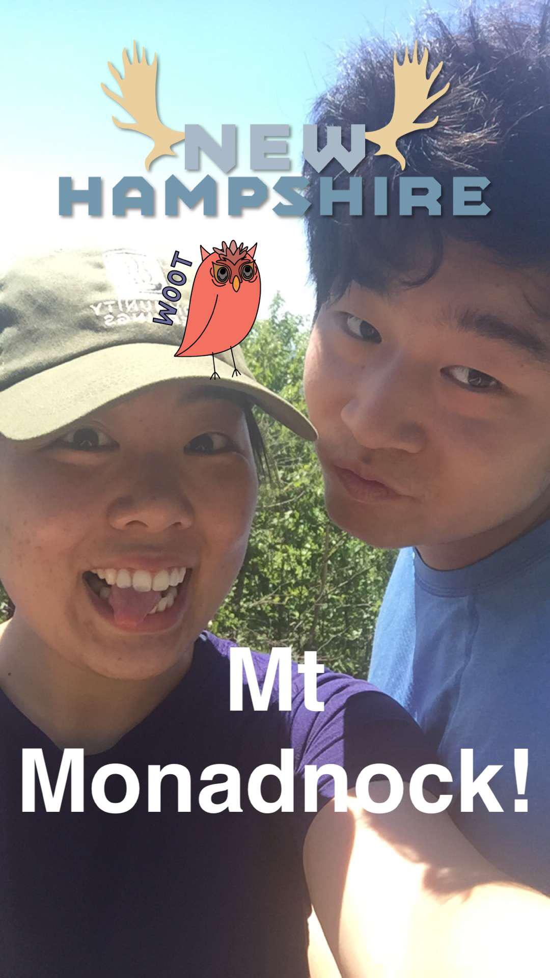 Sweaty and not pleased we aren't able to keep up with Bin, Katie's dad, on this rigorous hike up Mt. Monadnock! 2016