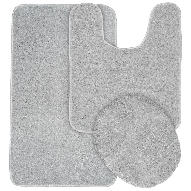 Gramercy 3pc Washable Bathroom Rug Set Silver - Garland Rug