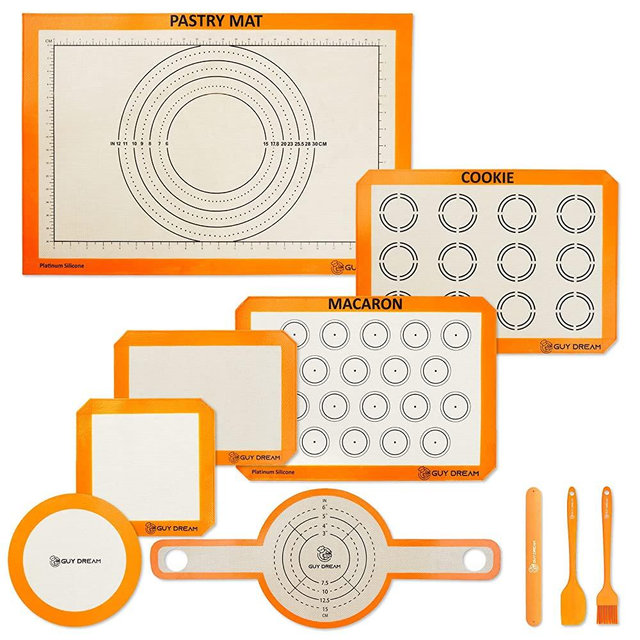 Silicone Baking Mats Set of 10, Non-Stick Reusable Baking Mat - Oven Liner Sheet, Bread Baking Mat with Long Handles, Round & Square Cake Pan Mats, Pastry Board Rolling Dough Mat for Macaron Cookie