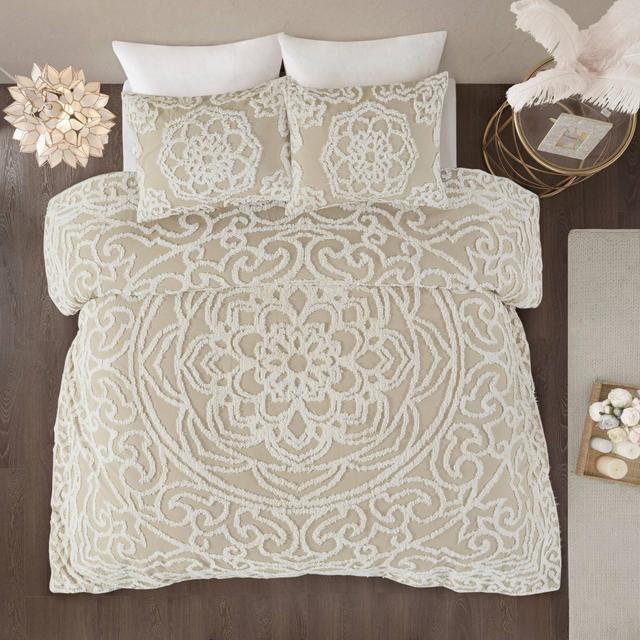 King/California King Cecily Cotton Chenille Medallion Comforter Set Taupe
