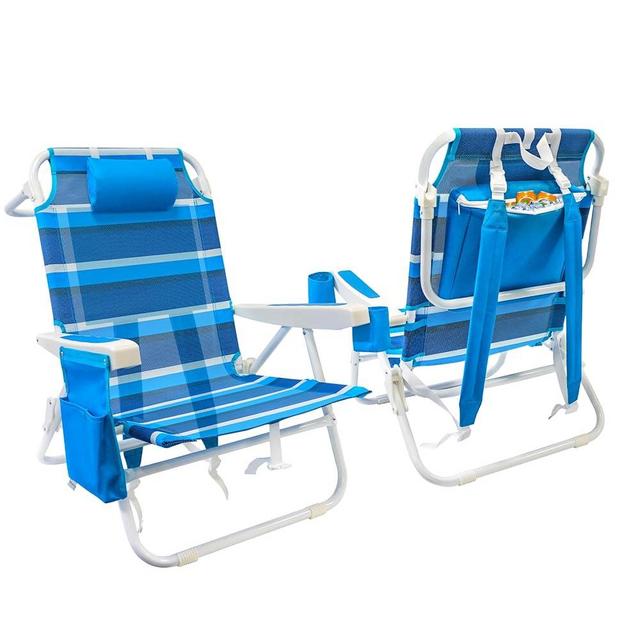 WTVIDAS Beach Chair 2 Pack, 5 Positions Textilene Folding Reclining Beach Chair with Backpack Straps, Cooler Bag & Cup Holder for Outdoor Lawn Camping