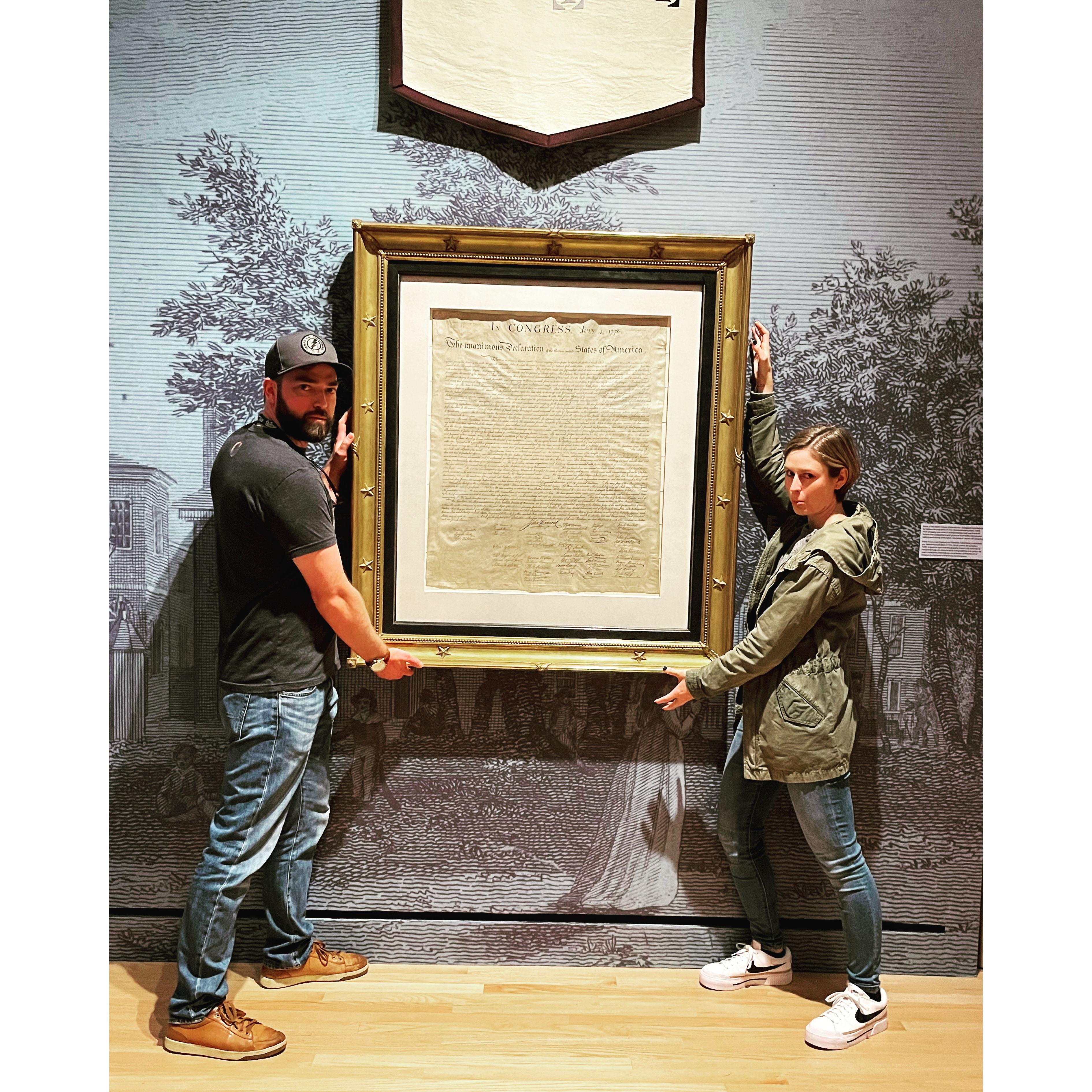 Stealing the Declaration of Independence. We are big National Treasure fans.