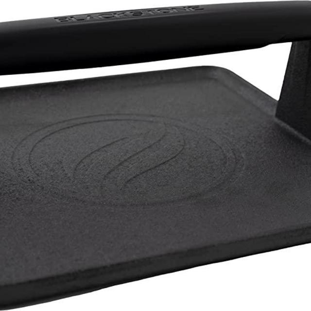 Blackstone 5554 Pre-Seasoned Signature Cast Iron Griddle Grill Press XL Extra Wide Base Heavy Duty-Meat, Burger, Bacon, Steak, Sausage Heat Resistant Handle-10” x 10” x 4” (Square), Black