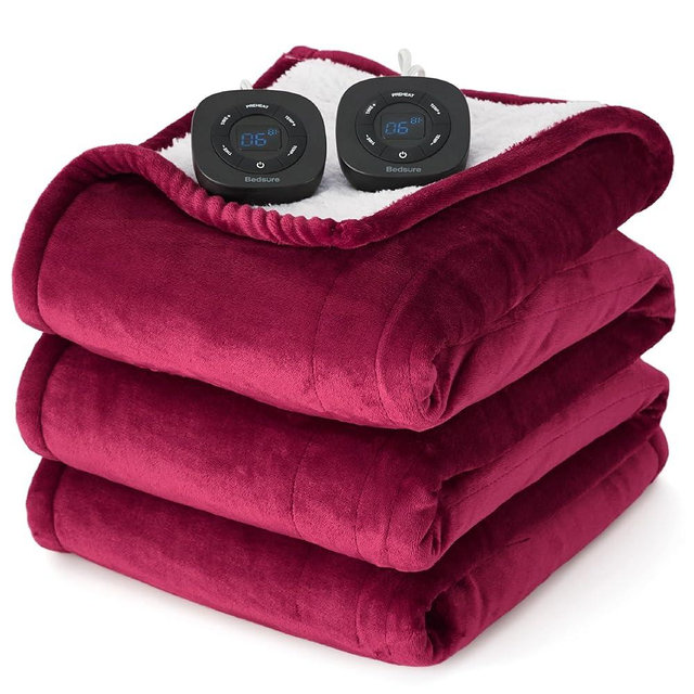 Bedsure Electric Blanket Queen Size - Dual Control Heated Blanket Queen with 10 Heat Settings, Heating Blanket with 10 Time Settings, 8 hrs Timer Auto Shut Off (84x90 inches, Burgundy)