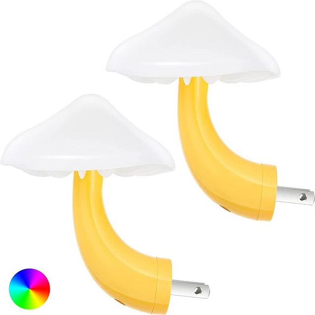 2 Pieces LED Mushroom Night Lamp Plug in Lamp Mushroom Night Light Mini Magic Mushroom Night Lights for Adults Kids Thanksgiving Christmas (7-Color Discoloration)