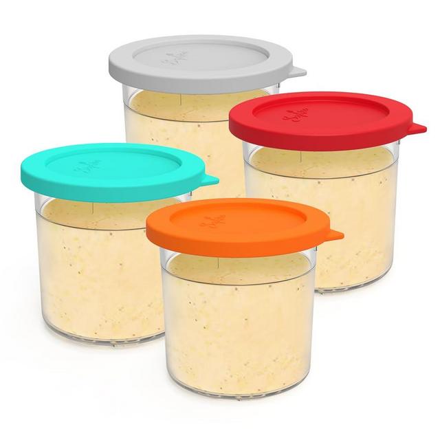 ARCOOLOR Containers Replacement for Ninja Creami Pints and Silicone Lid, 4 Pack, Compatible with NC299AMZ & NC300s Series Ice Cream Maker with E-Cookbook, Airtight & Dishwasher Safe (MIX2)
